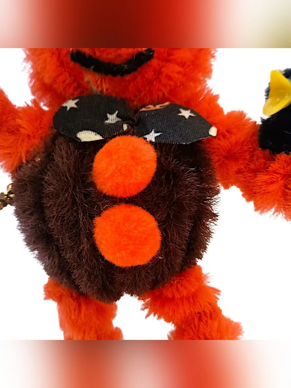 Vtg 70s Pumpkin Halloween Magnet Chenille Pipe Cleaner Scarecrow Googly Eyes
